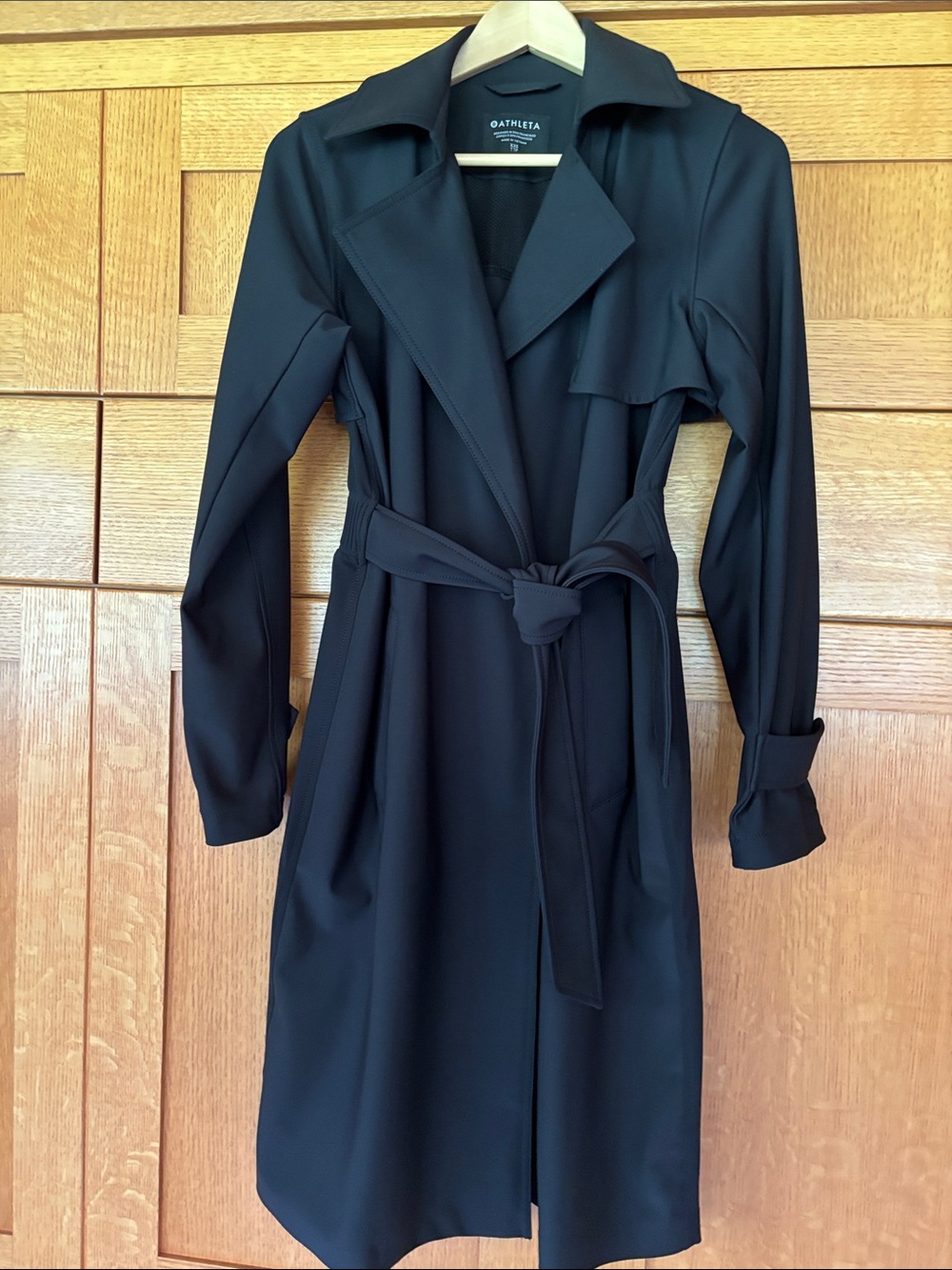 Athleta Black Trench Coat with Attached Belt - Picture 6 of 7